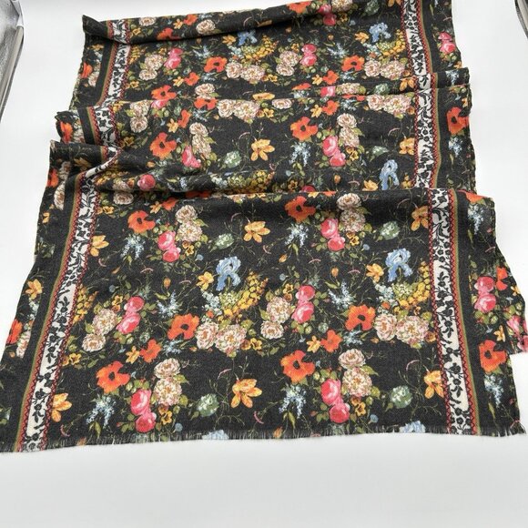 Collection Nineteen Floral Scarf Charcoal Gray Soft Wrap Shawl 22x70 Fringe - Picture 5 of 9